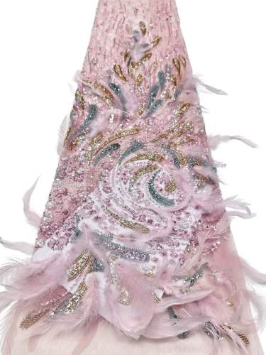 Affordable high quality lace fabric with beads pearls and sequins wedding dress lace fabric