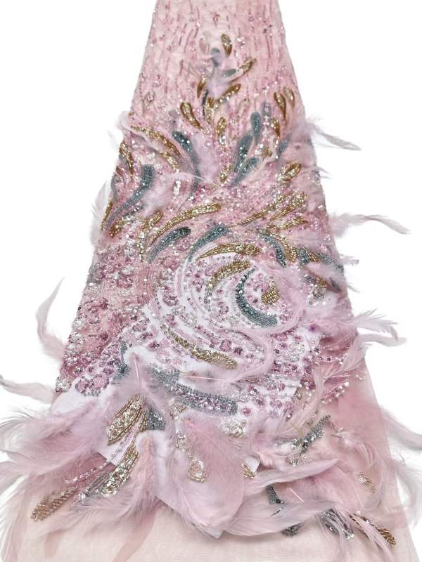 Affordable high quality lace fabric with beads pearls and sequins wedding dress lace fabric