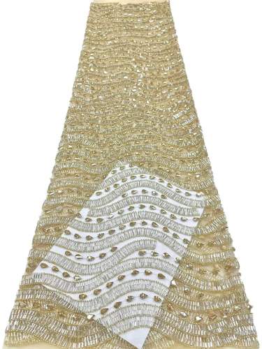 Affordable high quality lace fabric with beads pearls and sequins wedding dress lace fabric