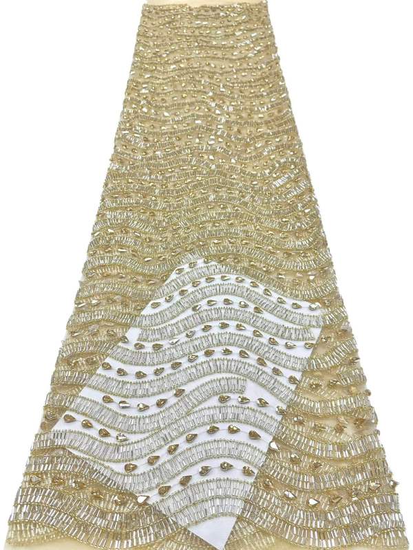 Affordable high quality lace fabric with beads pearls and sequins wedding dress lace fabric