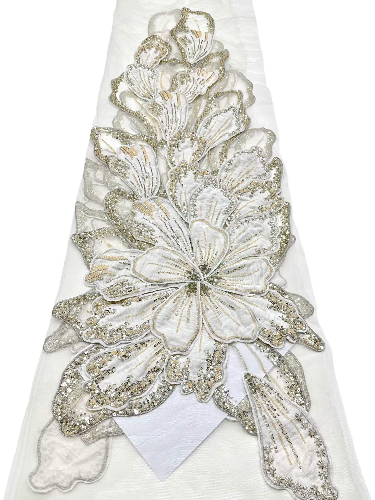 Affordable high quality lace fabric with beads pearls and sequins wedding dress lace fabric