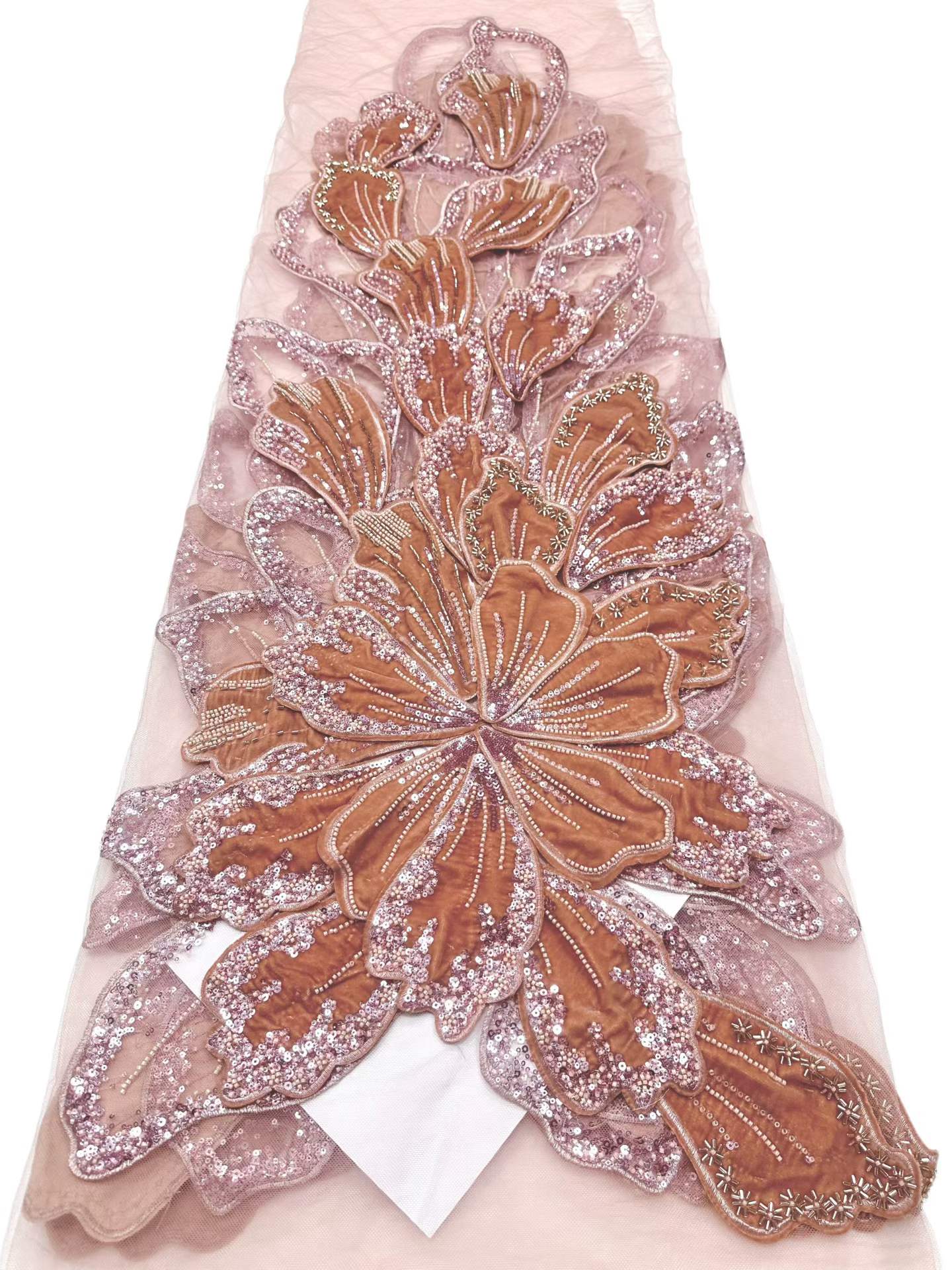 Affordable high quality lace fabric with beads pearls and sequins wedding dress lace fabric