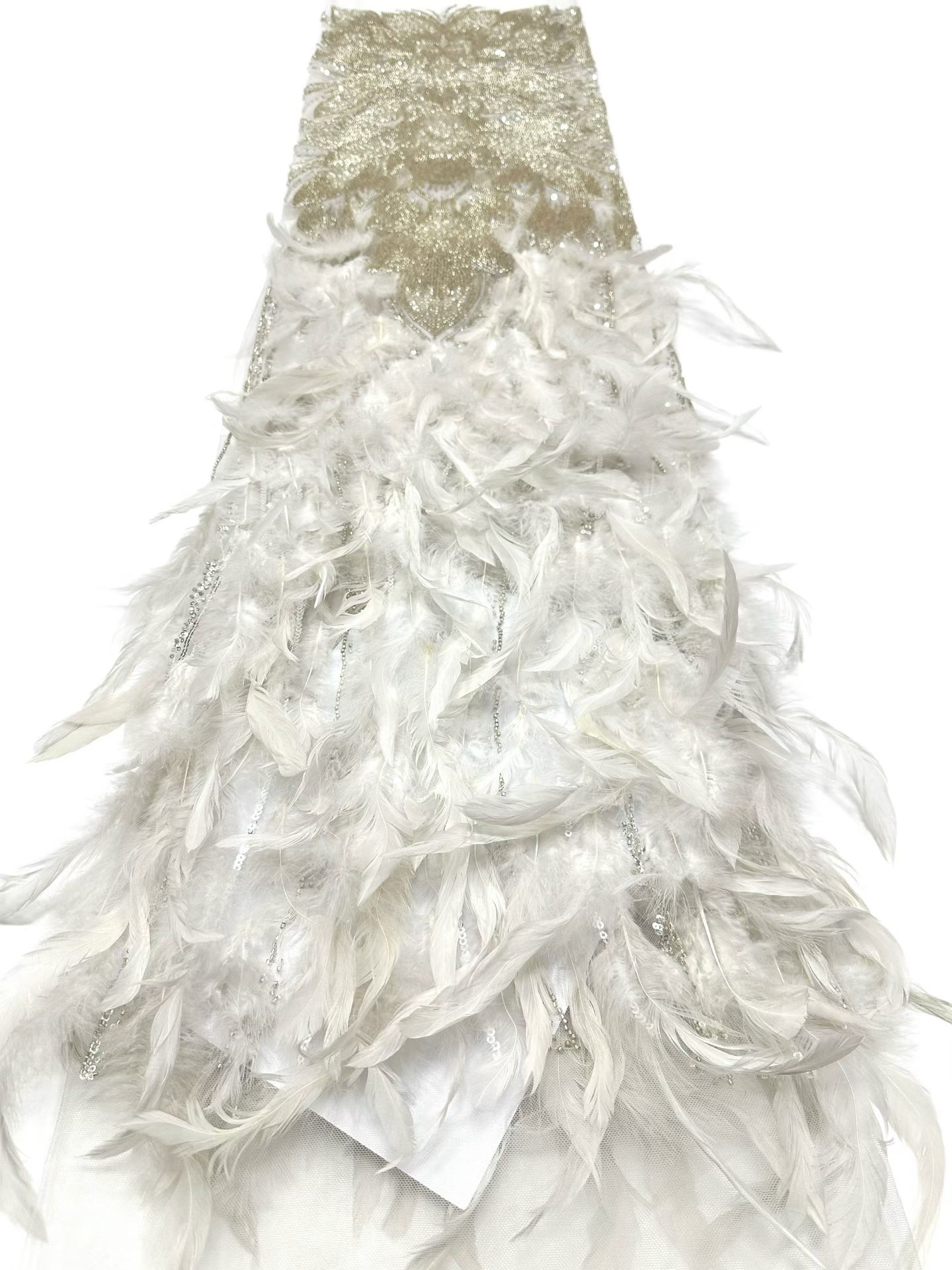 Affordable high quality lace fabric with beads pearls and sequins wedding dress lace fabric