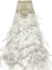Affordable high quality lace fabric with beads pearls and sequins wedding dress lace fabric