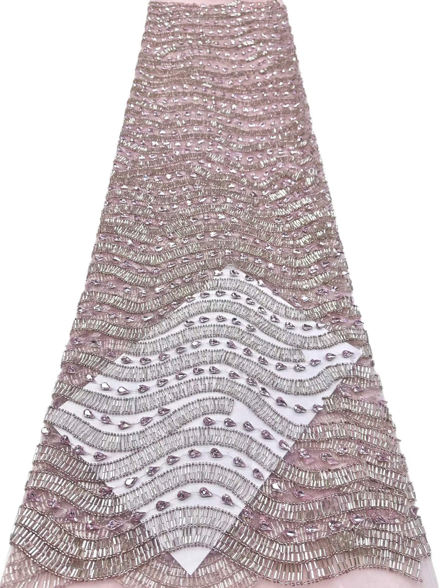 Affordable high quality lace fabric with beads pearls and sequins wedding dress lace fabric