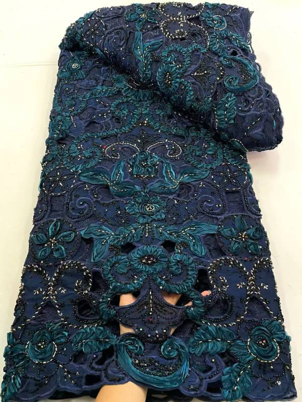 Affordable high quality lace fabric with beads pearls and sequins wedding dress lace fabric