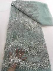 Affordable high quality lace fabric with beads pearls and sequins wedding dress lace fabric