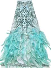 Affordable high quality lace fabric with beads pearls and sequins wedding dress lace fabric