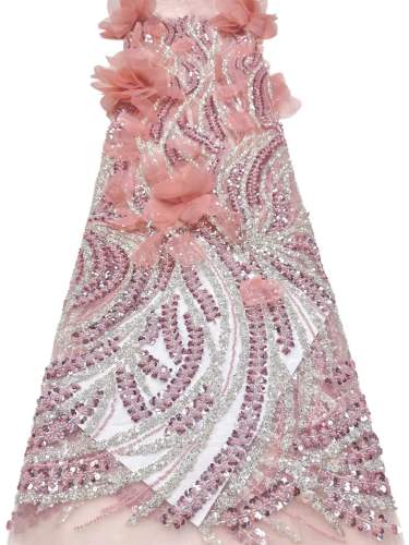 Affordable high quality lace fabric with beads pearls and sequins wedding dress lace fabric