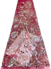 Affordable high quality lace fabric with beads pearls and sequins wedding dress lace fabric