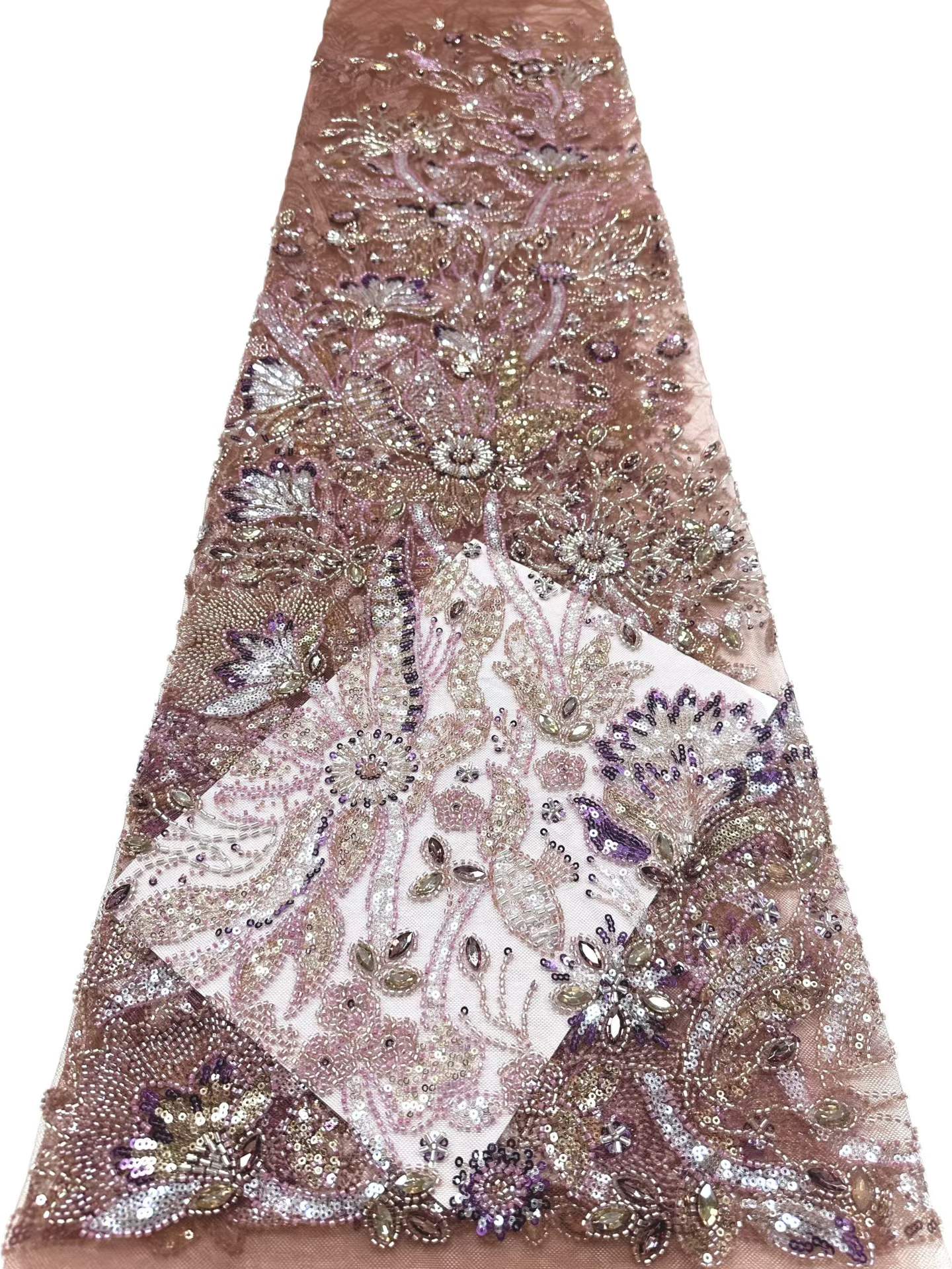 Affordable high quality lace fabric with beads pearls and sequins wedding dress lace fabric