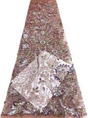 Affordable high quality lace fabric with beads pearls and sequins wedding dress lace fabric