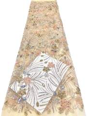 Affordable high quality lace fabric with beads pearls and sequins wedding dress lace fabric