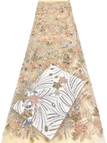 Affordable high quality lace fabric with beads pearls and sequins wedding dress lace fabric