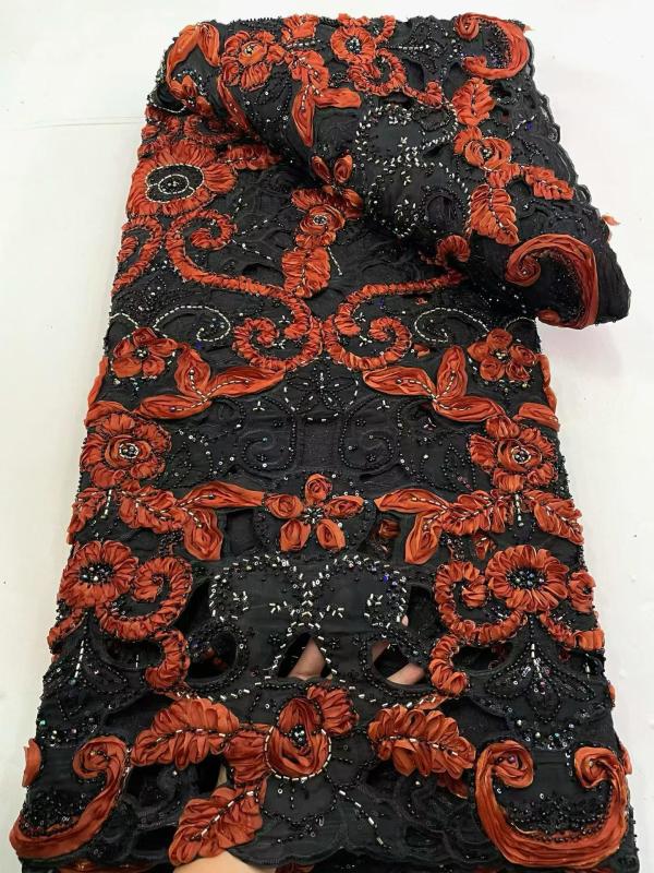 Affordable high quality lace fabric with beads pearls and sequins wedding dress lace fabric