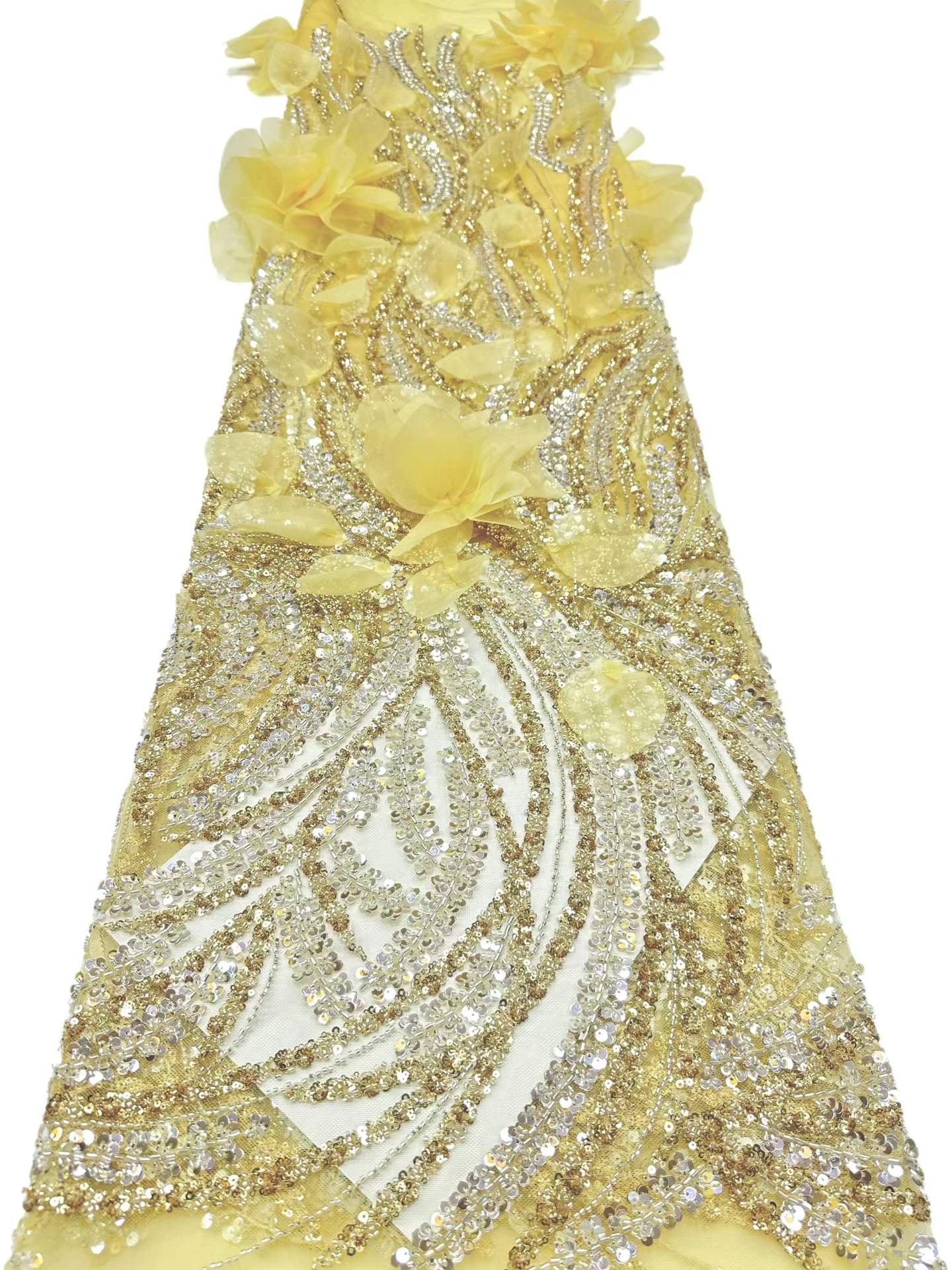 Affordable high quality lace fabric with beads pearls and sequins wedding dress lace fabric