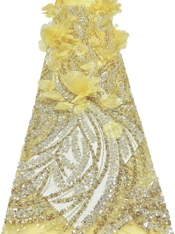 Affordable high quality lace fabric with beads pearls and sequins wedding dress lace fabric