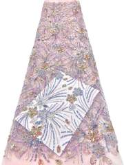 Affordable high quality lace fabric with beads pearls and sequins wedding dress lace fabric