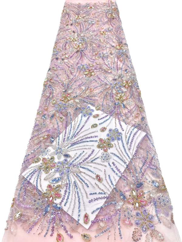 Affordable high quality lace fabric with beads pearls and sequins wedding dress lace fabric