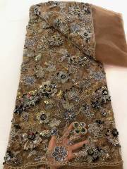 Affordable high quality lace fabric with beads pearls and sequins wedding dress lace fabric