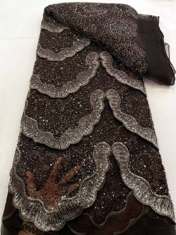Affordable high quality lace fabric with beads pearls and sequins wedding dress lace fabric