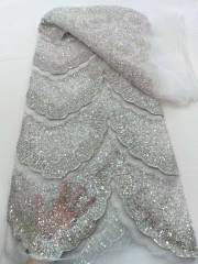 Affordable high quality lace fabric with beads pearls and sequins wedding dress lace fabric