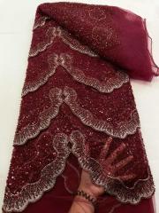 Affordable high quality lace fabric with beads pearls and sequins wedding dress lace fabric