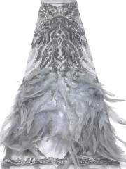 Affordable high quality lace fabric with beads pearls and sequins wedding dress lace fabric