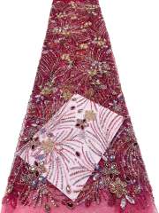 Affordable high quality lace fabric with beads pearls and sequins wedding dress lace fabric