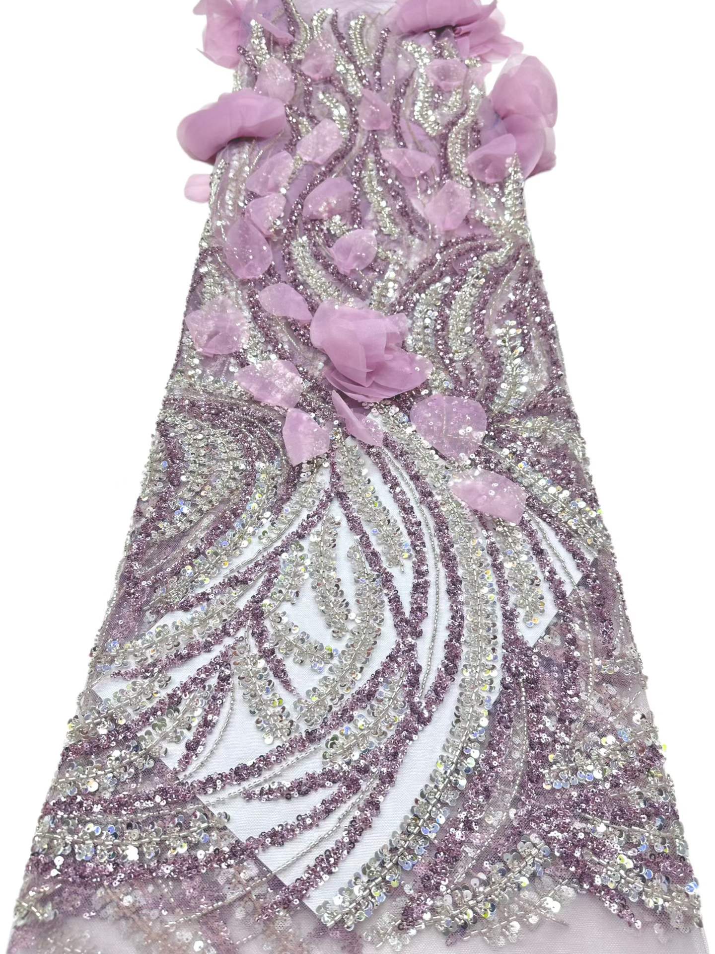 Affordable high quality lace fabric with beads pearls and sequins wedding dress lace fabric