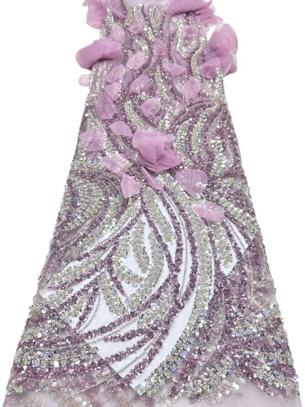 Affordable high quality lace fabric with beads pearls and sequins wedding dress lace fabric