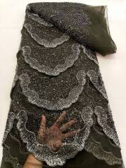 Affordable high quality lace fabric with beads pearls and sequins wedding dress lace fabric