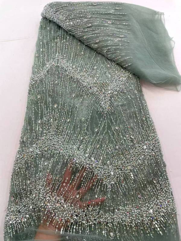 Affordable high quality lace fabric with beads pearls and sequins wedding dress lace fabric