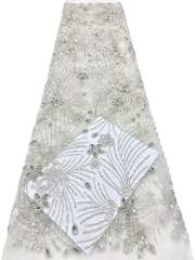 Affordable high quality lace fabric with beads pearls and sequins wedding dress lace fabric