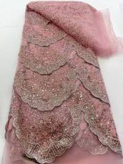 Affordable high quality lace fabric with beads pearls and sequins wedding dress lace fabric