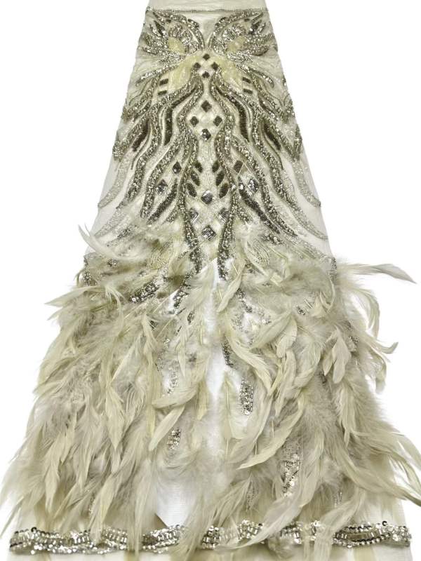 Affordable high quality lace fabric with beads pearls and sequins wedding dress lace fabric