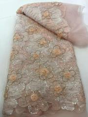 Affordable high quality lace fabric with beads pearls and sequins wedding dress lace fabric