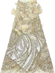 Affordable high quality lace fabric with beads pearls and sequins wedding dress lace fabric