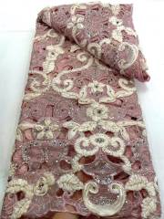 Affordable high quality lace fabric with beads pearls and sequins wedding dress lace fabric
