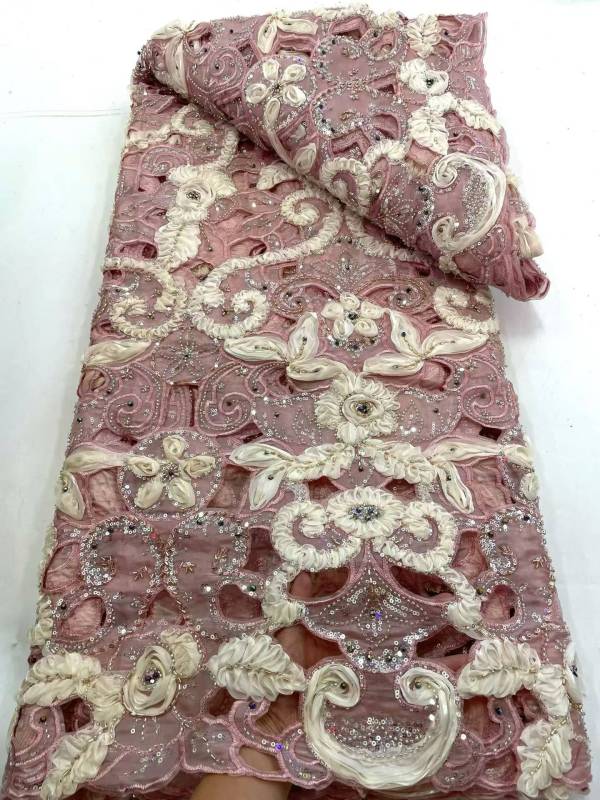Affordable high quality lace fabric with beads pearls and sequins wedding dress lace fabric