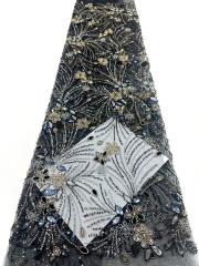 Affordable high quality lace fabric with beads pearls and sequins wedding dress lace fabric
