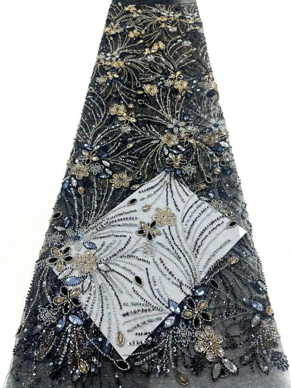 Affordable high quality lace fabric with beads pearls and sequins wedding dress lace fabric