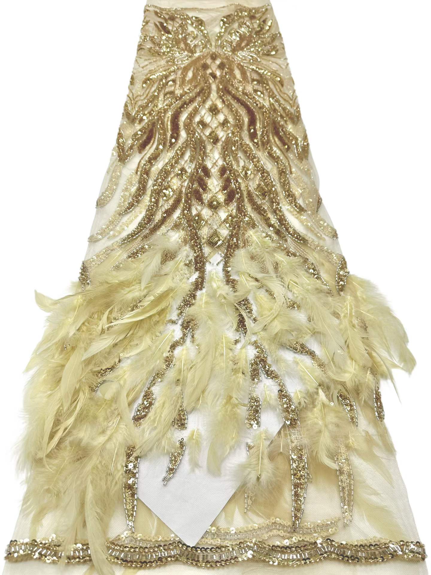 Affordable high quality lace fabric with beads pearls and sequins wedding dress lace fabric