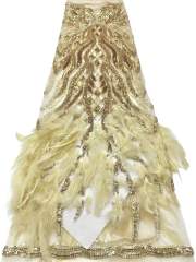 Affordable high quality lace fabric with beads pearls and sequins wedding dress lace fabric