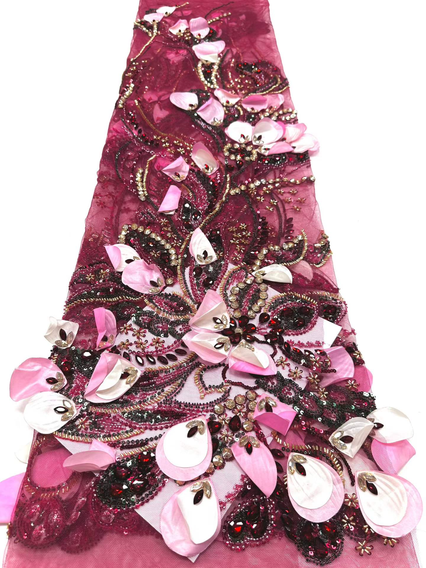 Affordable high quality lace fabric with beads pearls and sequins wedding dress lace fabric