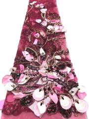 Affordable high quality lace fabric with beads pearls and sequins wedding dress lace fabric