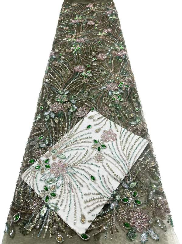 Affordable high quality lace fabric with beads pearls and sequins wedding dress lace fabric