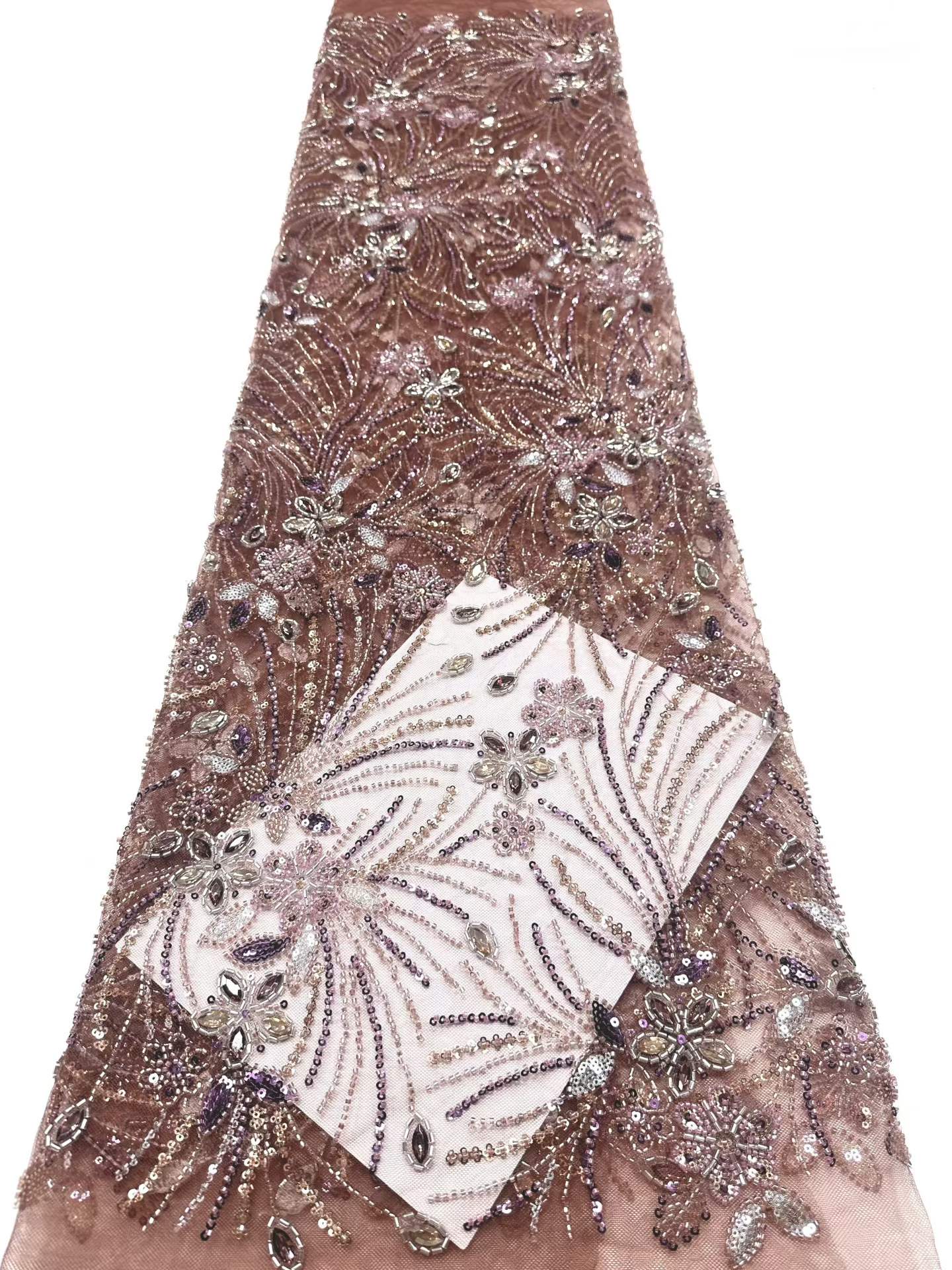 Affordable high quality lace fabric with beads pearls and sequins wedding dress lace fabric