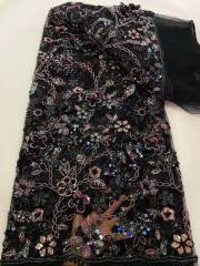 Affordable high quality lace fabric with beads pearls and sequins wedding dress lace fabric