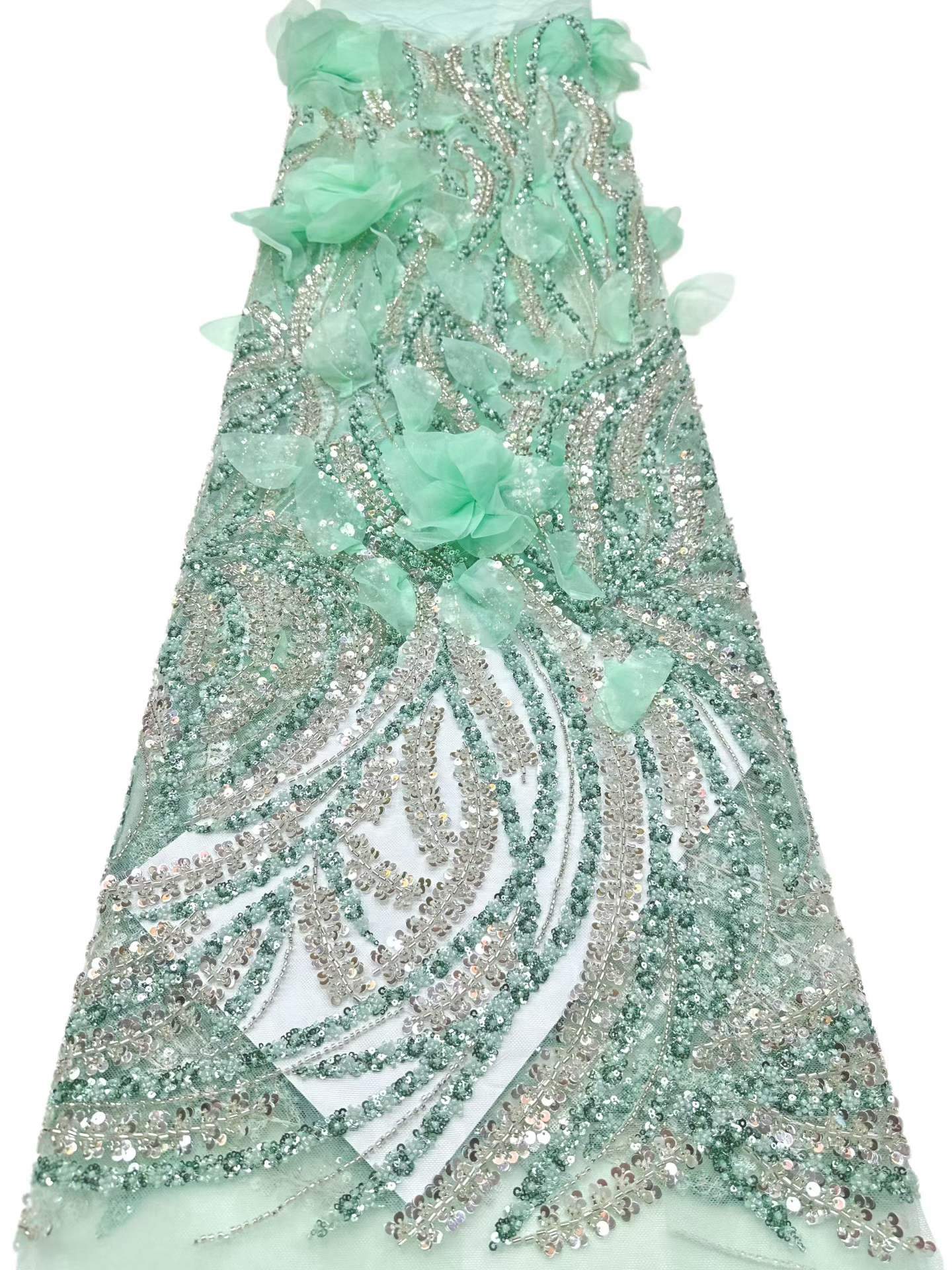 Affordable high quality lace fabric with beads pearls and sequins wedding dress lace fabric